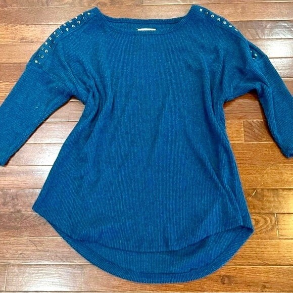 New York Laundry midnight blue studded ribbed sweater size large - Picture 1 of 5